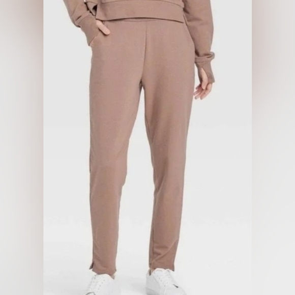 all in motion Pants - NWT Women's Taupe French Terry Tapered Pants- Size Large